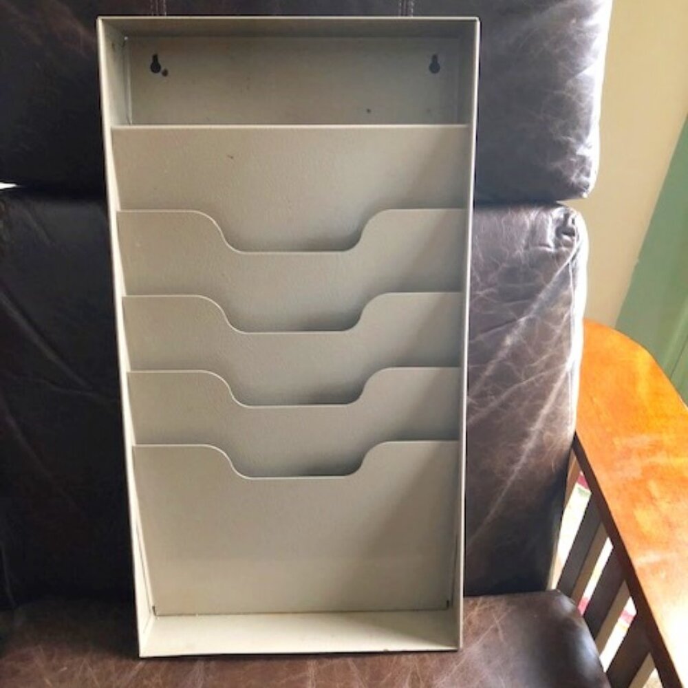 Vintage 1960s Metal Magazine Documents Rack for Wall Beige Retro Cool